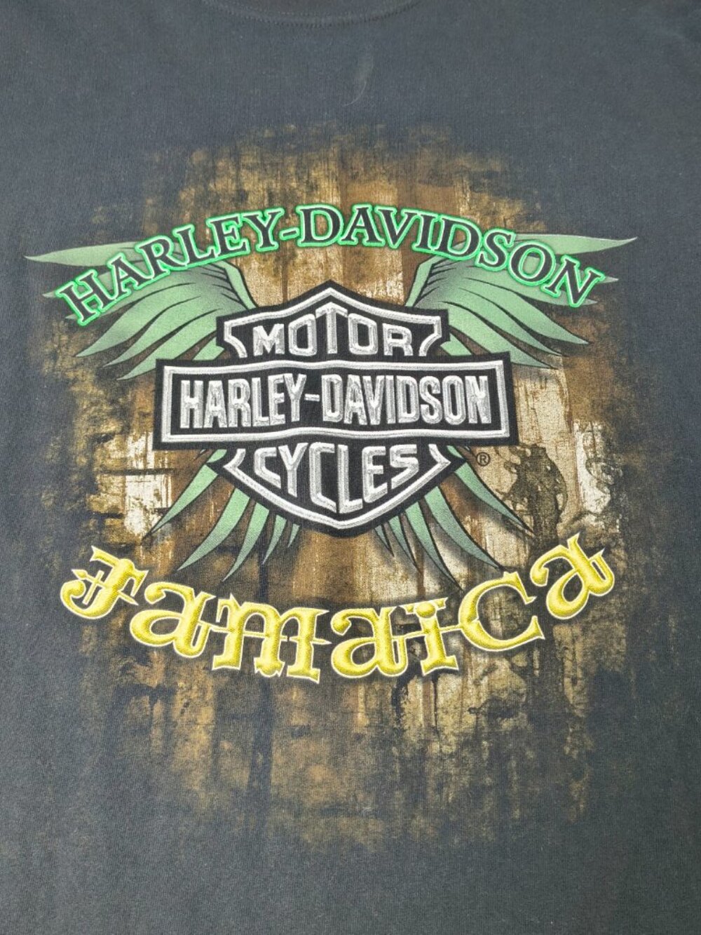 Harley Davidson Shirt Mens XL Black Graphic Tee Jamaica Skull Pirate Wings Back